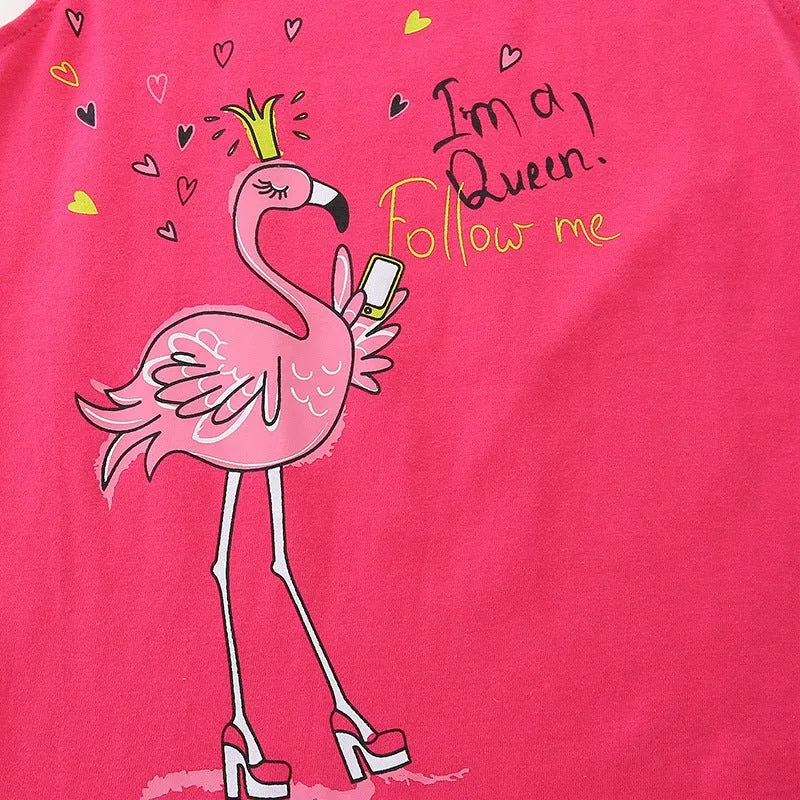 Toddler/Kid Girl's Cartoon Pink Flamingo Print Design Tee
