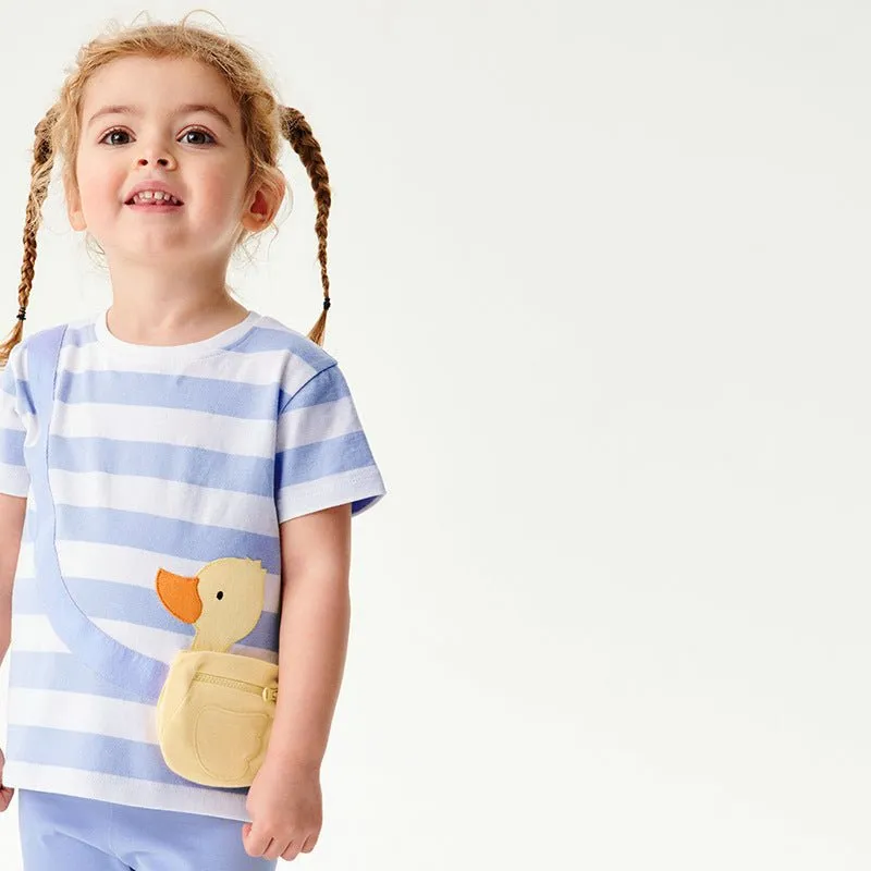 Toddler/Kid Girl's Duck Design Striped Tee with Leggings Set