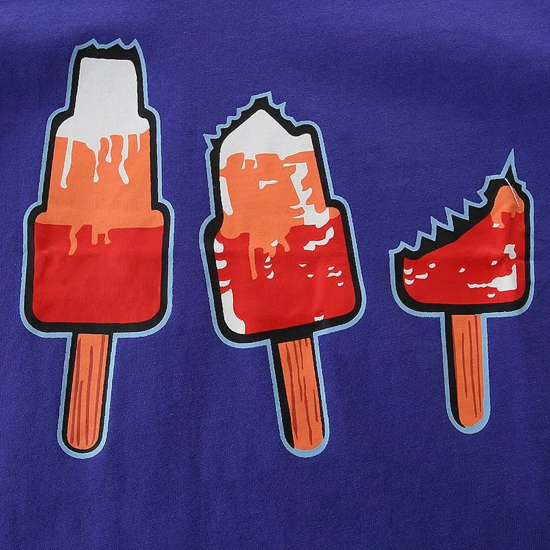Toddler/Kid Girl's Ice Cream Design Blue Summer Top