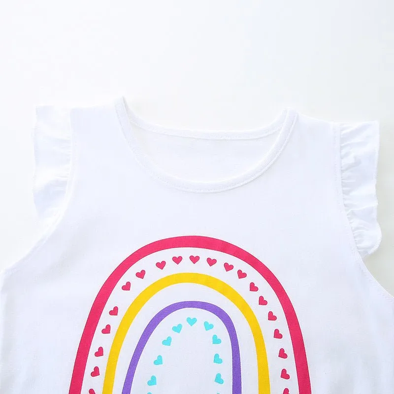 Toddler/Kid Girl's Rainbow Heart Design Tee With Shorts Set