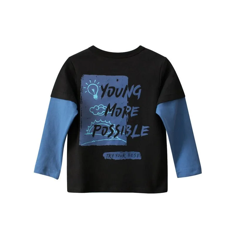 Toddler/Kid "Try Your Best" Letter Print Long Sleeve Shirt (2 colors)