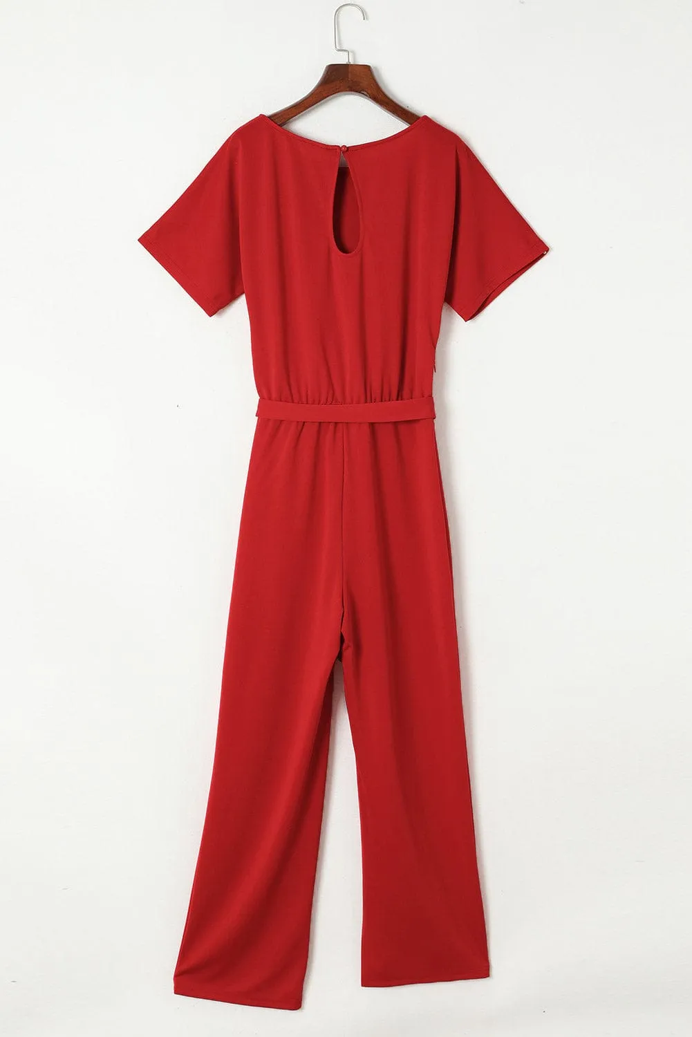Versatile Belted Casual Jumpsuit with Long Sleeves