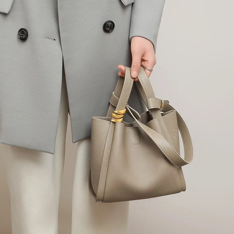 Viney Bag Fashion New Bag Women's Bag Shoulder Bag Bucket Bag Autumn and Winter Wild Genuine Leather Portable Vegetable Basket Bag