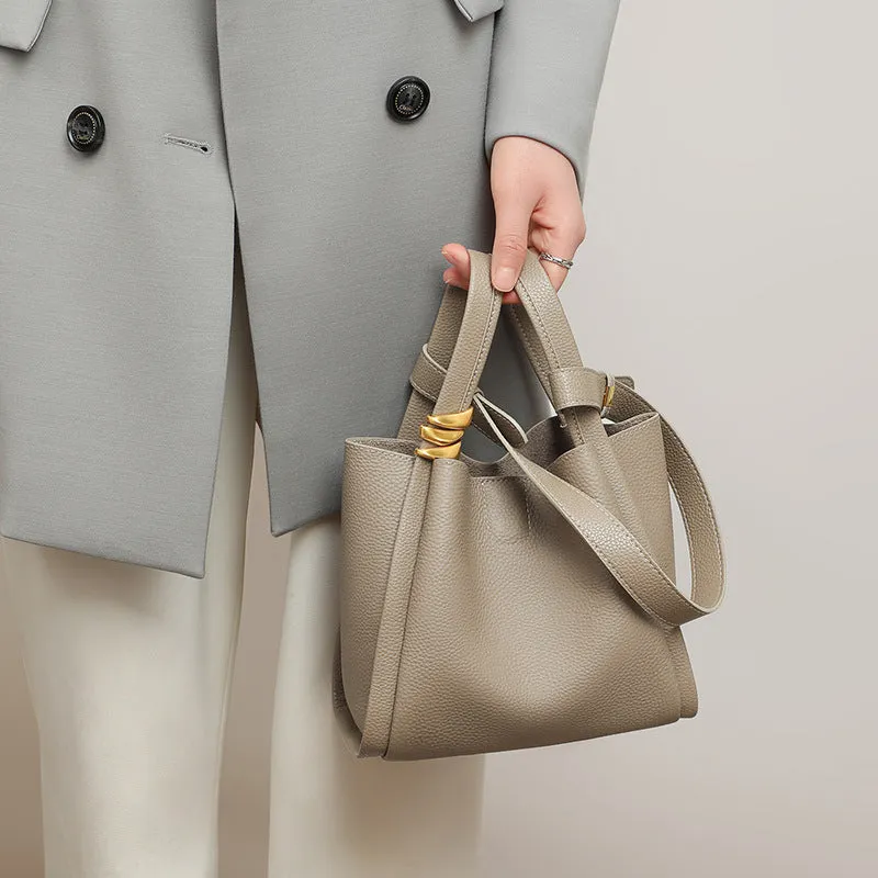 Viney Bag Fashion New Bag Women's Bag Shoulder Bag Bucket Bag Autumn and Winter Wild Genuine Leather Portable Vegetable Basket Bag