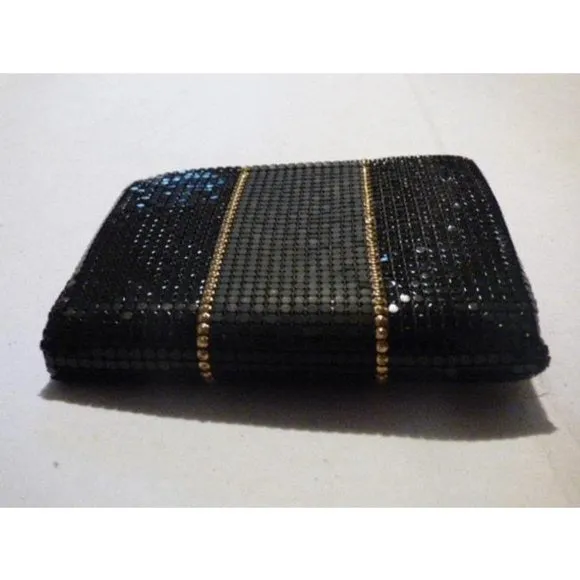 Whiting And Davis Vintage Black Pewter And Gold Chainmaille Designer Purse