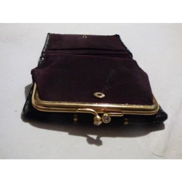 Whiting And Davis Vintage Black Pewter And Gold Chainmaille Designer Purse