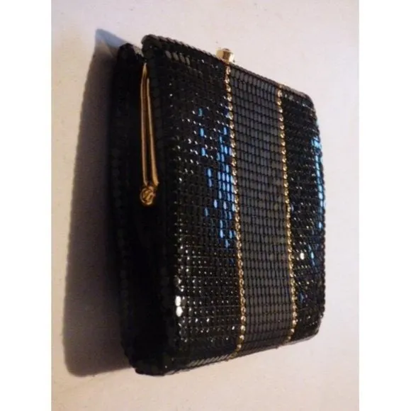 Whiting And Davis Vintage Black Pewter And Gold Chainmaille Designer Purse
