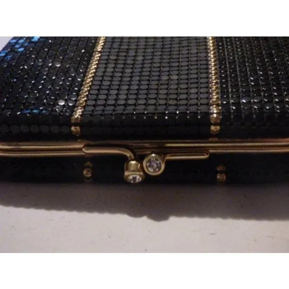 Whiting And Davis Vintage Black Pewter And Gold Chainmaille Designer Purse