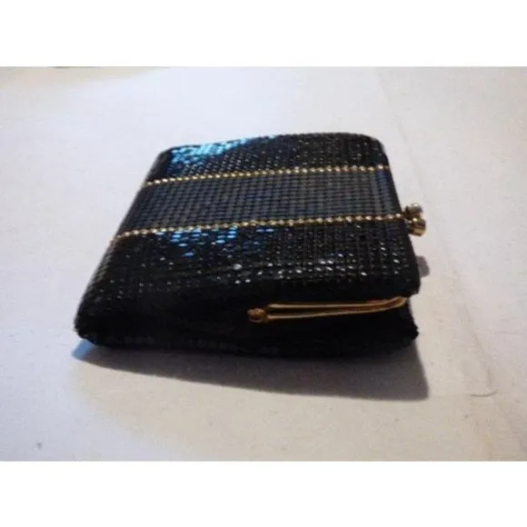 Whiting And Davis Vintage Black Pewter And Gold Chainmaille Designer Purse